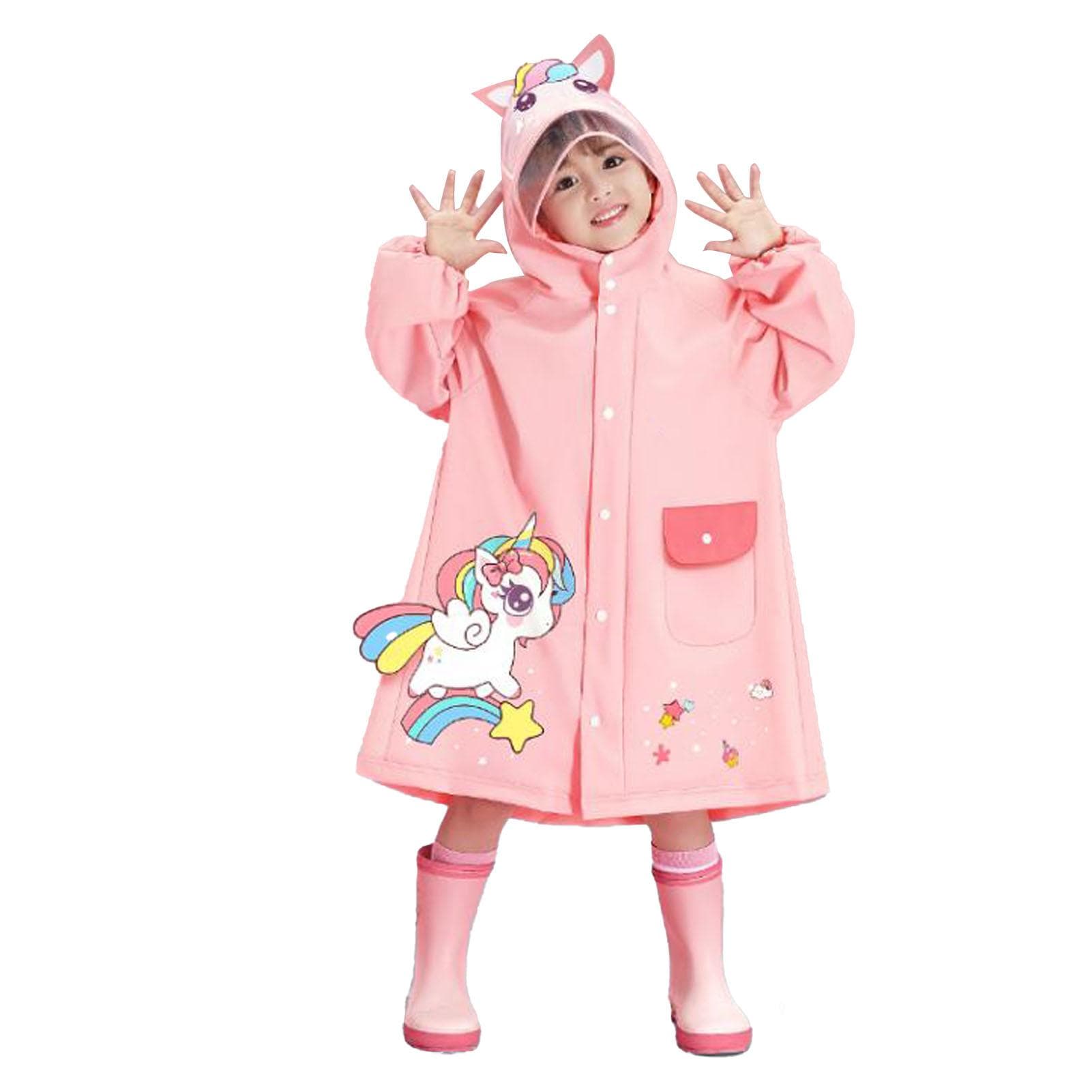Kids Raincoat Waterproof Cute Pattern Lightweight Portable Children Hooded Rainwear for Girl Boy S(for 2-4kg)