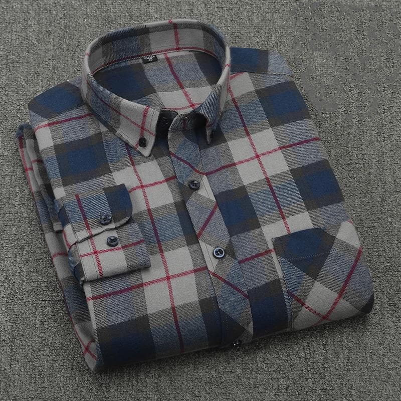 Men's Brushed Plaid Cotton Long-Sleeved Shirt For Autumn And Winter 4XL