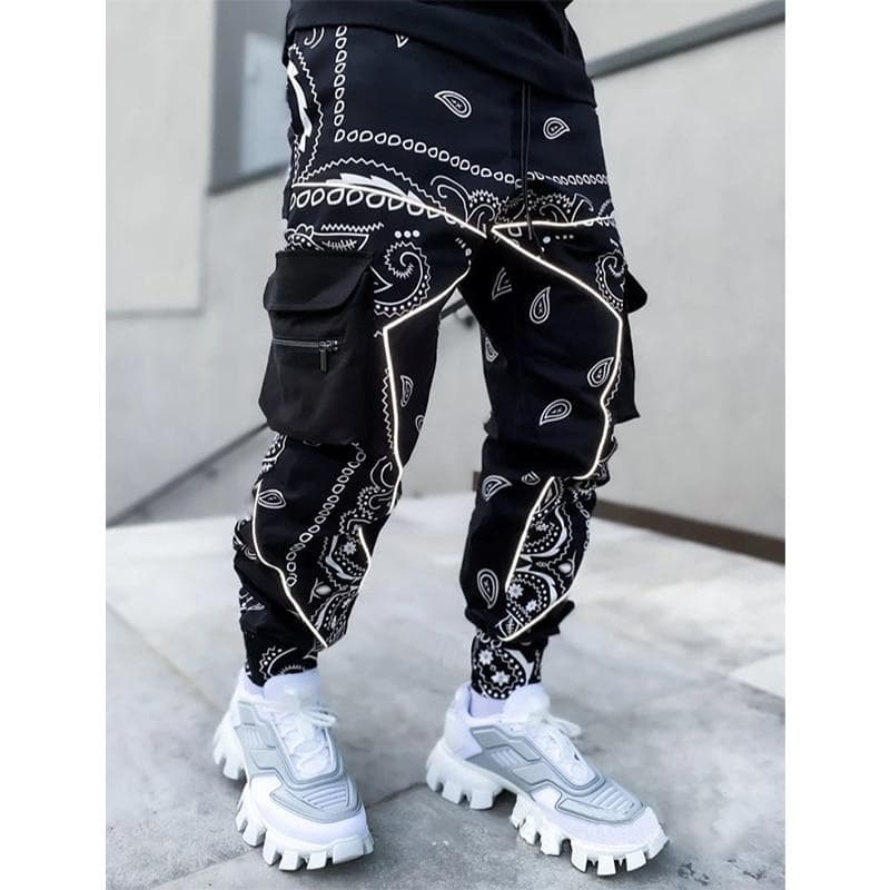 Hip Hop Printing Pants Men Trousers Fashion Streetwear Sweatpants for Men Joggers High Street Loose Cargo Pants Men L black