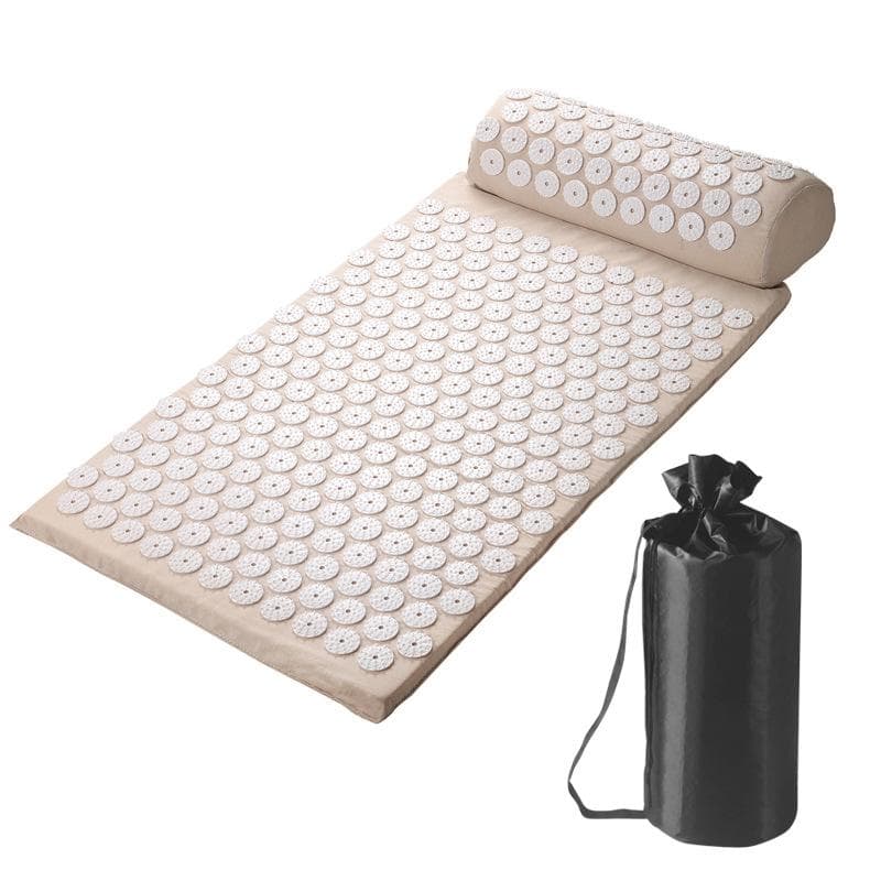 Massager Cushion Massage Yoga Mat Acupressure Stress Back Body Pain Spike Mat Acupuncture Mat and Pillow Set beige