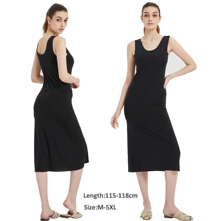 Plus Size Full Slips Dresses For Women Thin Seamless Ice Silk Summer Petticoat Underskirt Dress Sleeveless Inner Vest Dress 5XL M