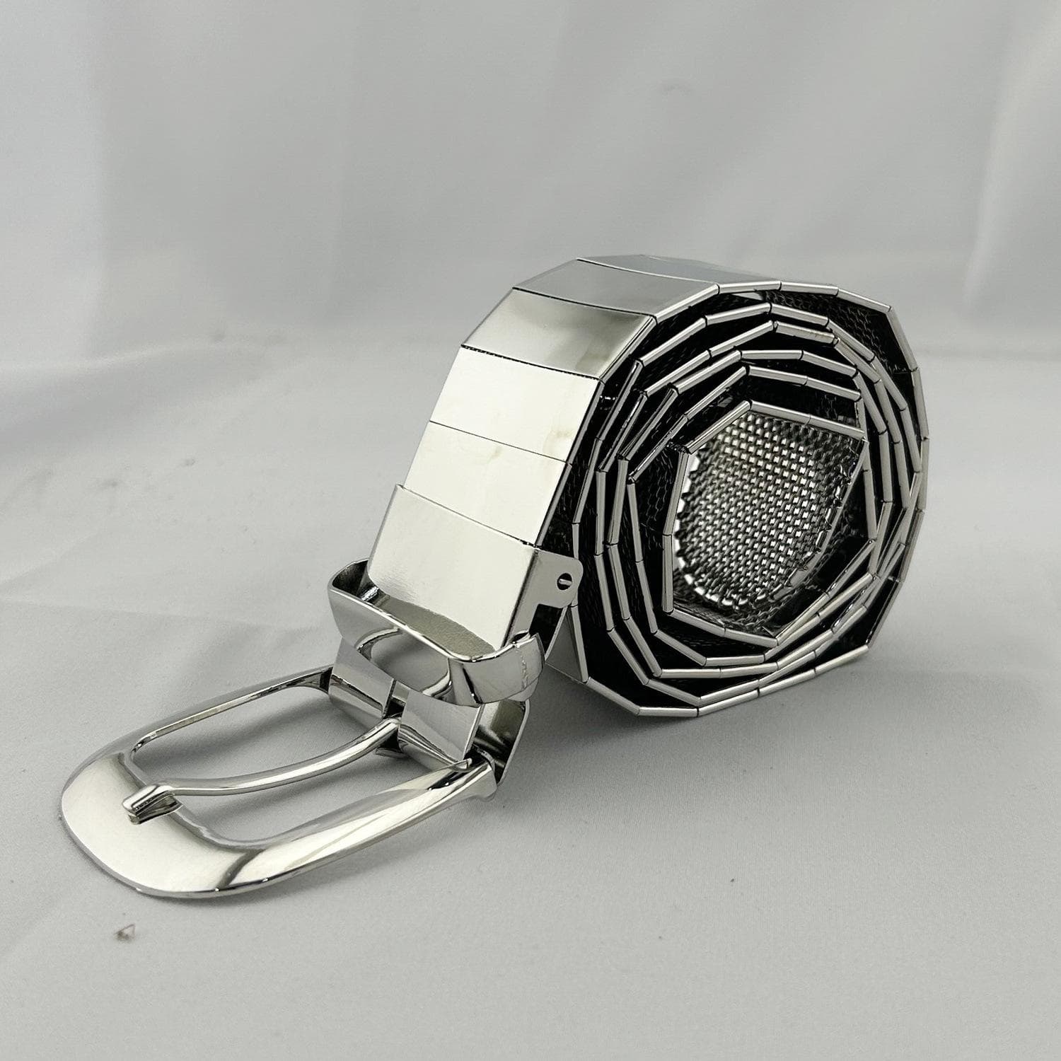 All-Metal Sheet Belt Personalized Hip Hop Metal Mirror Sequins Wide Golden Silver Belt 105cm silver