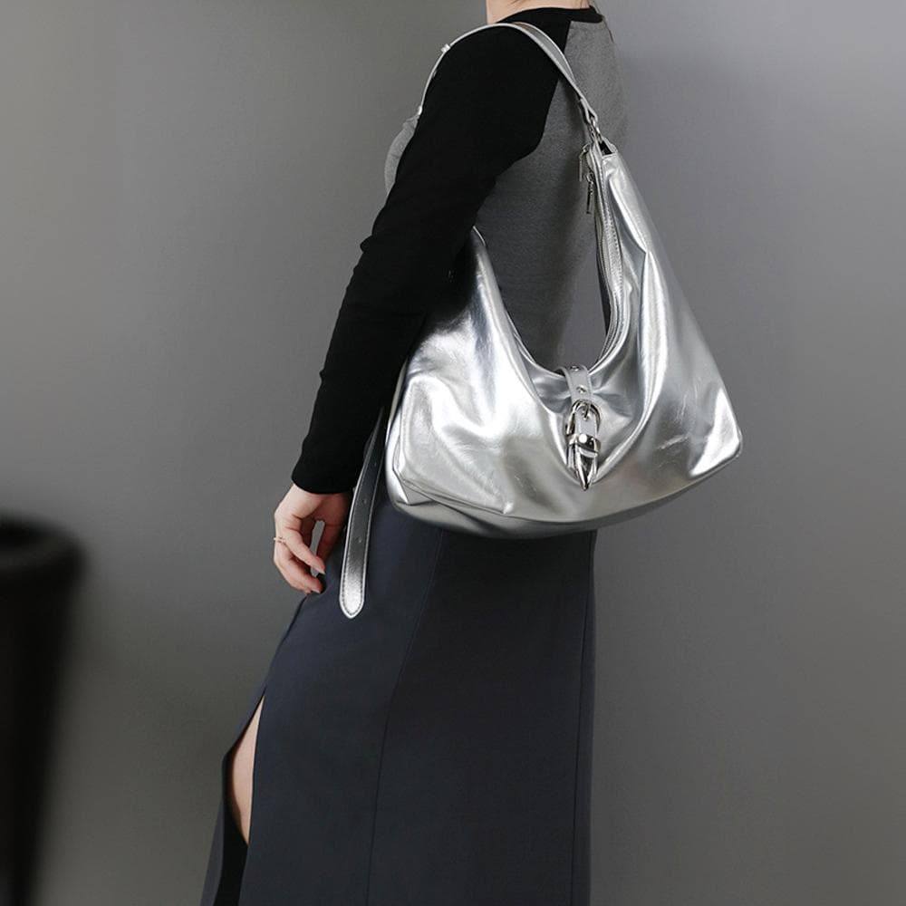 Niche Premium Sense Tote Bag Large Capacity Commuter Shoulder Bag Casual Women's Bag Crossbody Bag silver