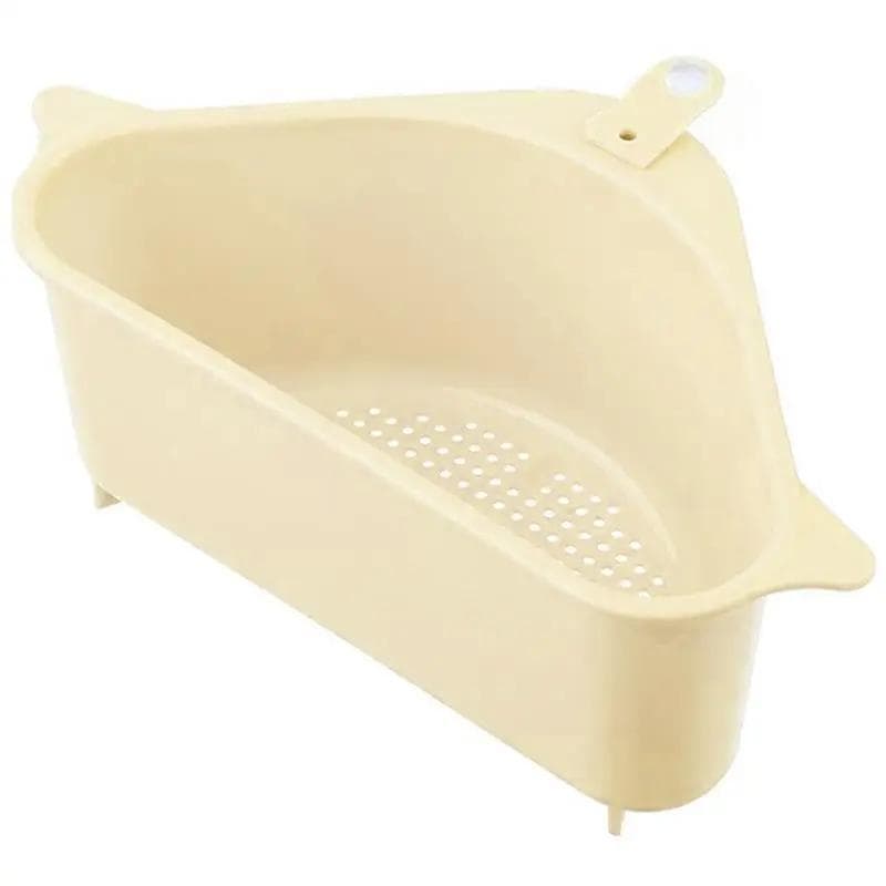 Triangular Sink Strainer Drain Fruit Vegetable Drainer Basket Suction Cup Sponge Rack Storage Kitchen Tools Sink Filter Shelf beige