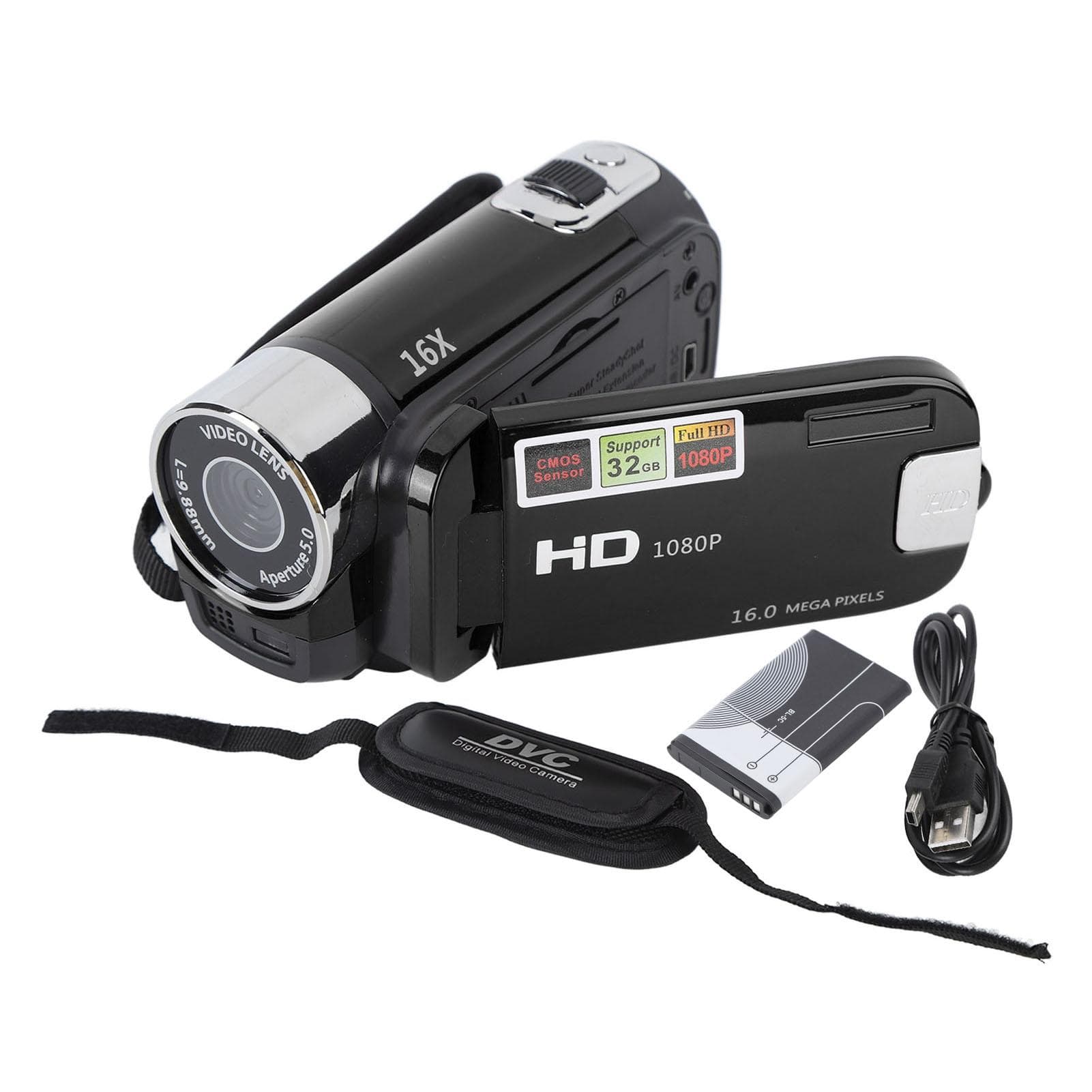 4K 48MP DV Camera 2.7in TFT Rotatable Screen 16x Digital Zoom Video Camera with USB Cable black