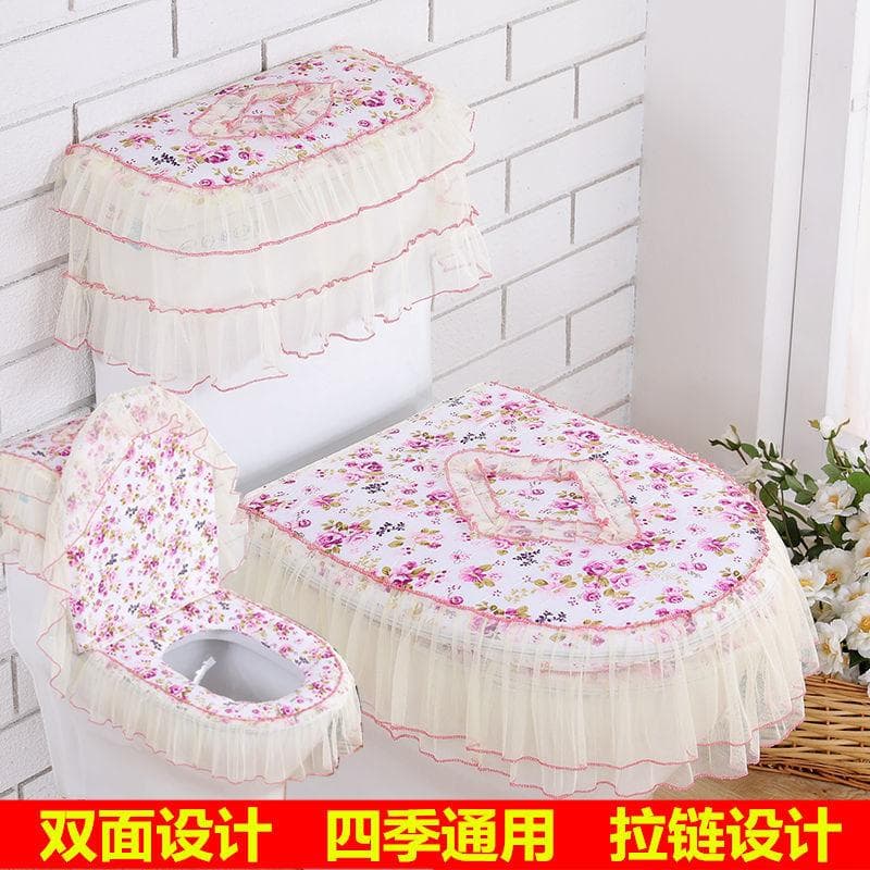 Toilet Cushion 3 Piece Set Lace Detachable Toilet Cover Cloth Dust Cover Toilet Seat Cushion Home Decoration Toilet Cover