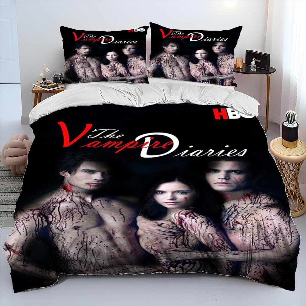 New Movie The Vampire Diaries Bedding Set Single Twin Full Queen King Size Bed Set Adult Kid Bedroom Duvetcover Set Home Textile AU Single 140x210cm