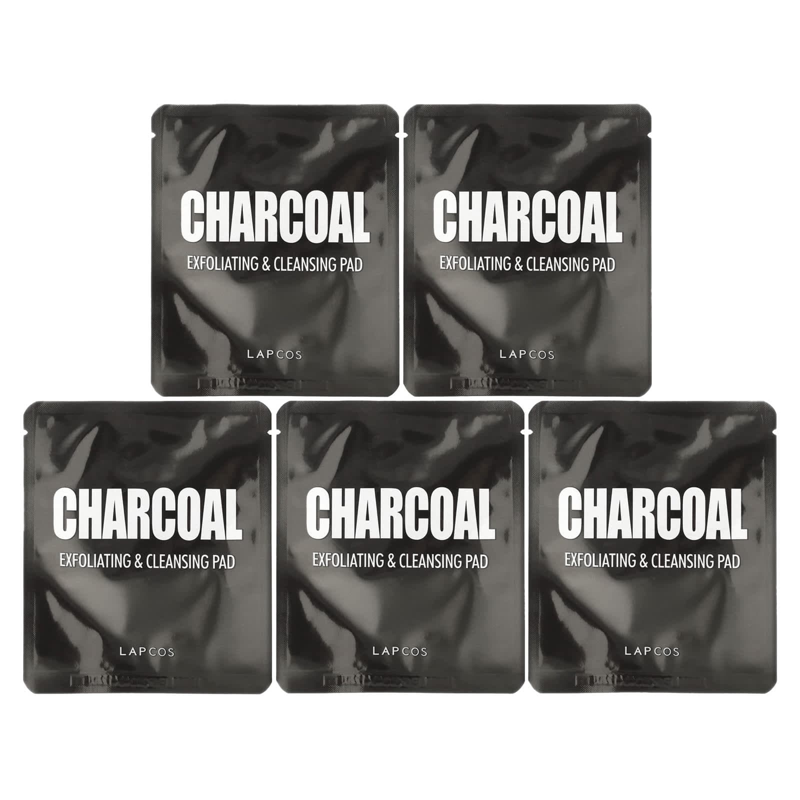 Lapcos, Charcoal, Exfoliating & Cleansing Pads, 5-pack, 0.24 fl oz (7 g) per sheet