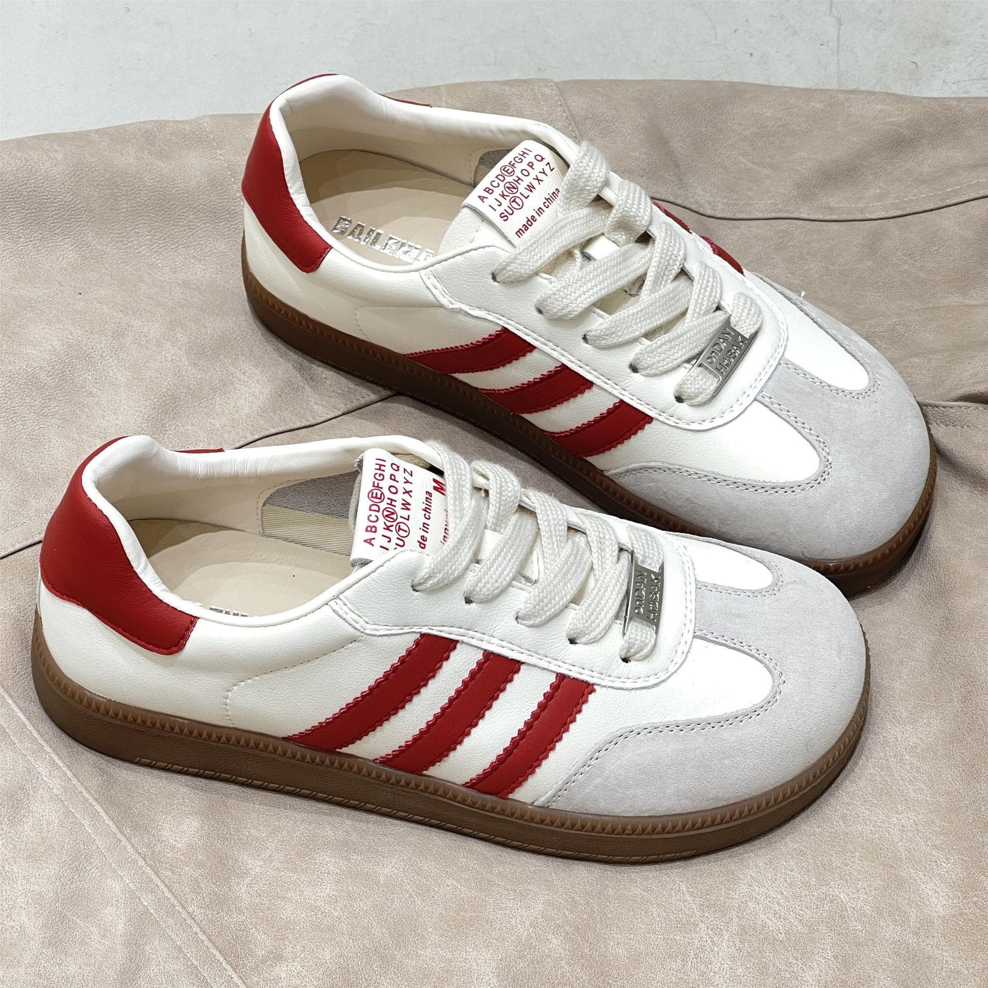 Spring New Korean Style Flat Casual White Shoes Color Matching German Training Three Bars Genuine Leather German Training Female White 39