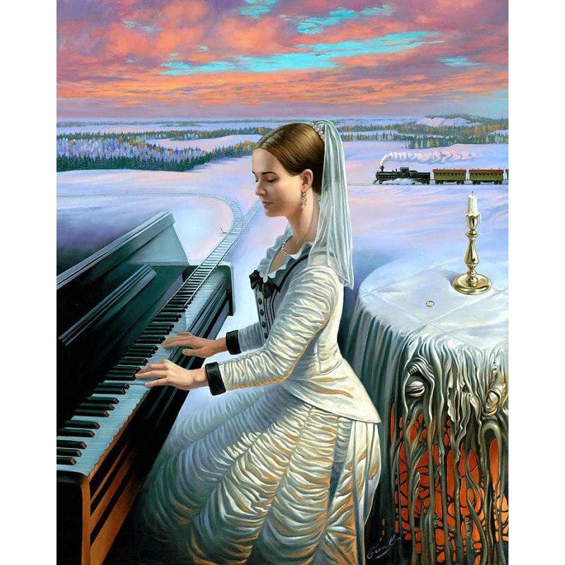 Diamond Embroidery Painting Piano Beauty Train 5D Full Round Pictures of Rhinestones 20X30CM