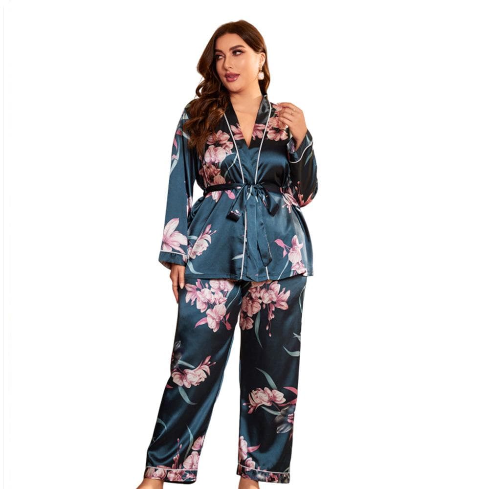 Silk Pajamas, Women's Home Wear, Plus Size Pajamas Set, Long-sleeved Tops, Trousers, Two-piece Set, Bathrobe, Sexy Pajamas 5XL