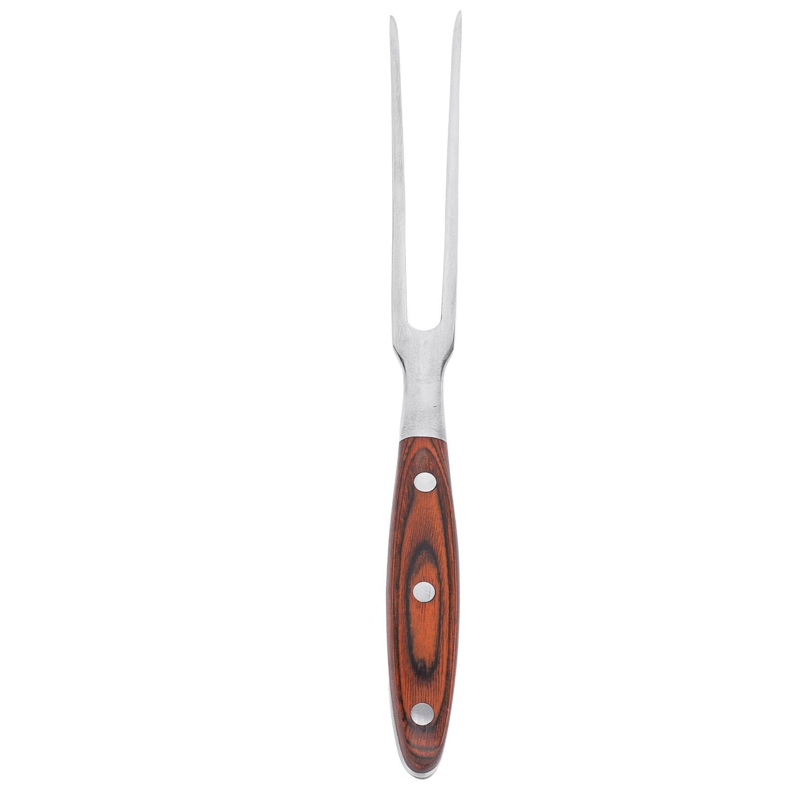 Meat Fork Stainless Steel Carving Fork with Wooden Handle for Kitchen Barbecue Serving Cooking Wood Color