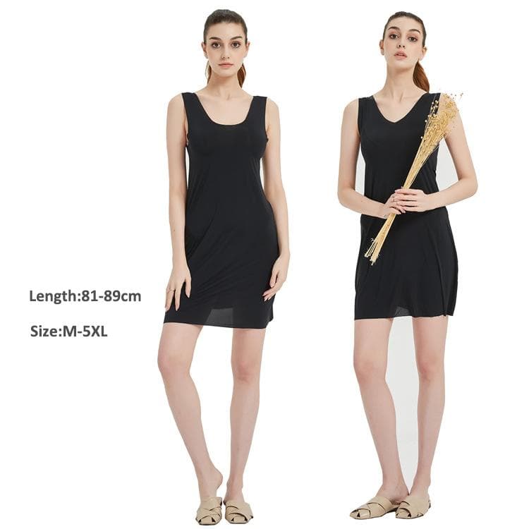 Plus Size Full Slips Dresses For Women Thin Seamless Ice Silk Summer Petticoat Underskirt Dress Sleeveless Inner Vest Dress 5XL M