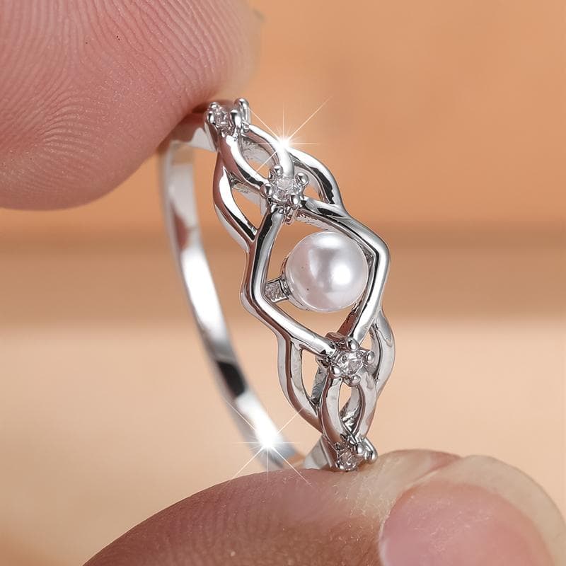 Silver Color Imitation Pearl Cubic Zirconia Ring for Women Elegant Wedding Jewelry Accessories 8 silver