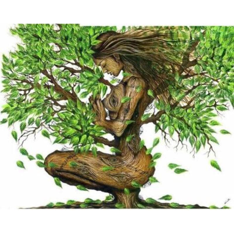 Diamond Painting Green Tree Girl 5D Diy Diamond Embroidery 20X30CM