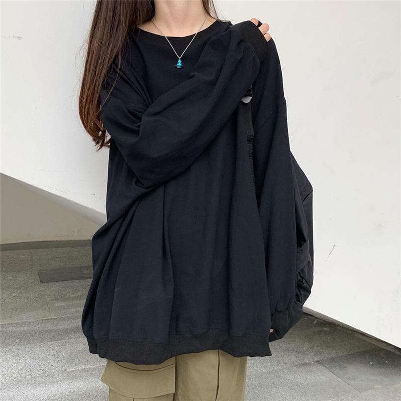 New Autumn Korean Version Loose Large Size Solid Color Thin Long-sleeved Sweater Women's Trendy Student Women's Jacket XXL black