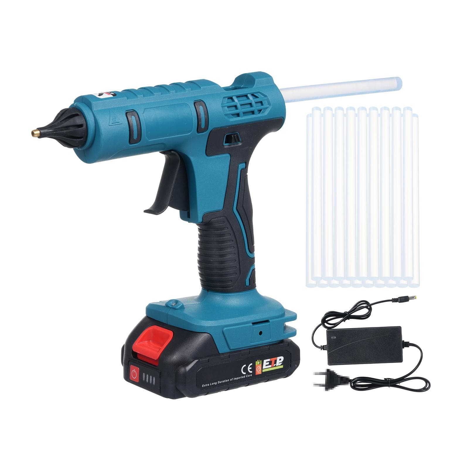 Cordless Hot Glue Gun Fast Heating Safe Constant Temperature with 20pcs Hot Glue Sticks LED Light US Plug 1 Battery blue