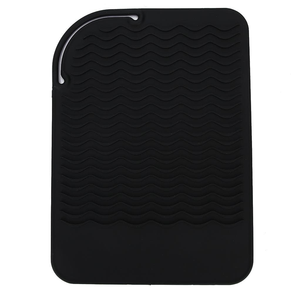 Silicone Hair Straightener Heat Resistant Cover Wrap Travel Hair Curler Non slip Mat(Black )