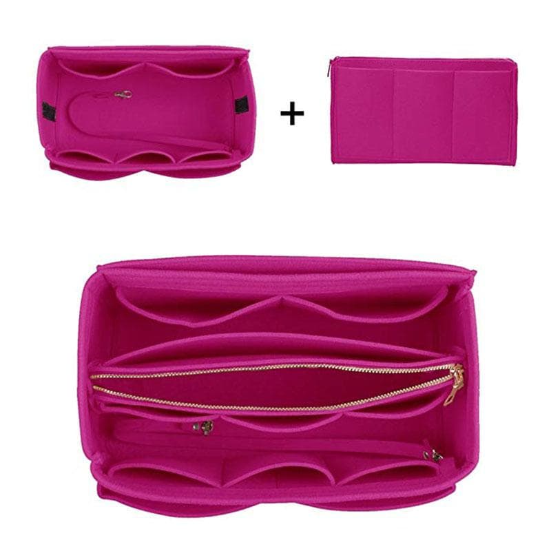 Make up Organizer Felt Insert Bag For Handbag Travel Inner Purse Portable Cosmetic Bags Fit Various Brand Bags 26X15X15CM Rose
