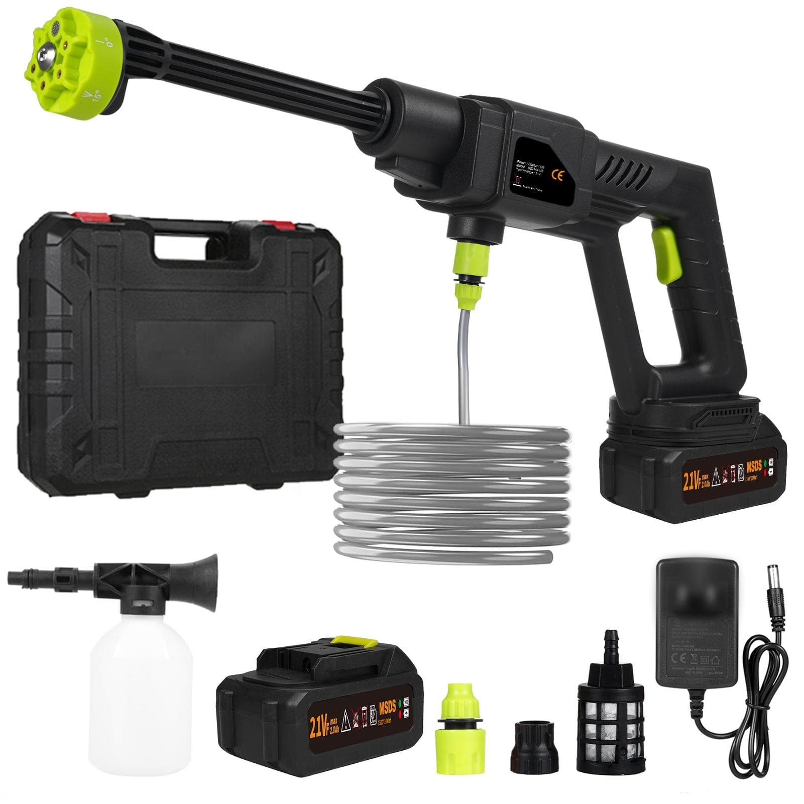 Handheld Pressure Washer Portable Powerful 21V Car Wash Gun with Rechargeable 1500*10mah Battery US-2 battery black