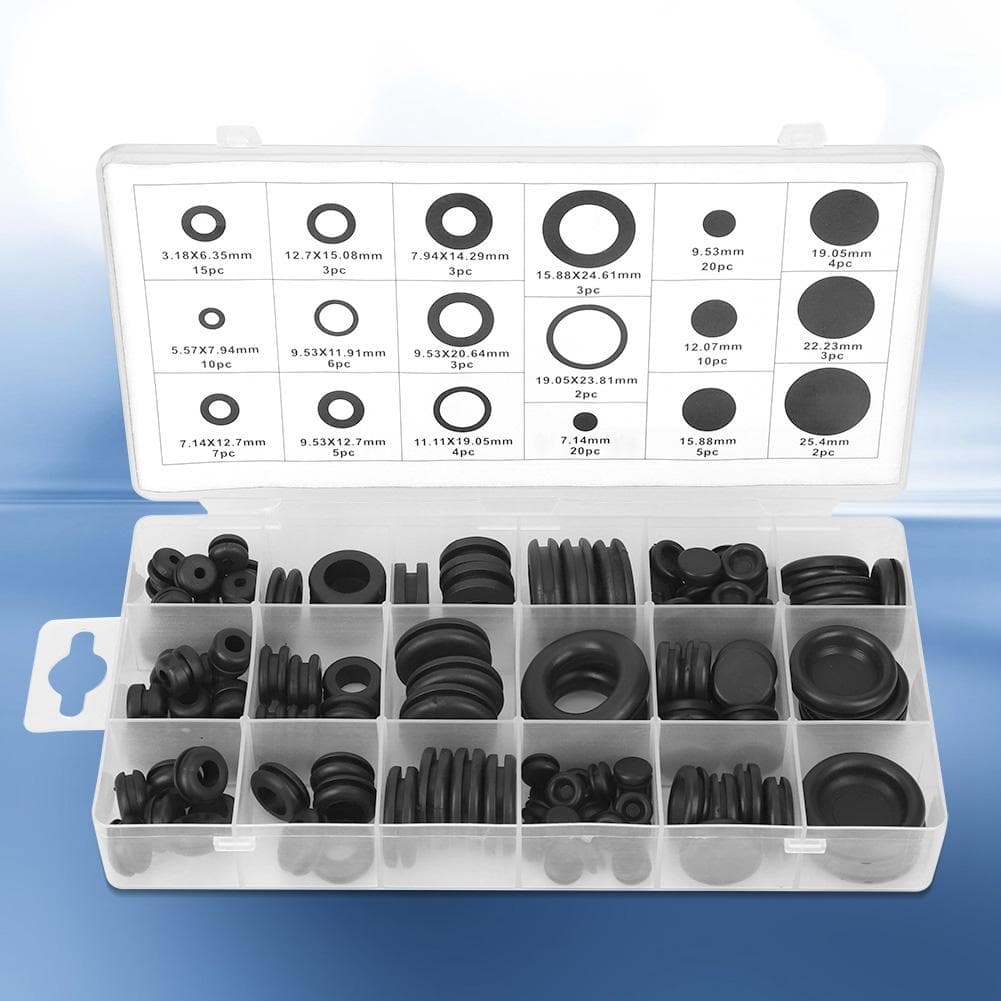 125Pcs Rubber Grommet Assortment Kit Electrical Wire Gasket Washer Seal Assortment Set