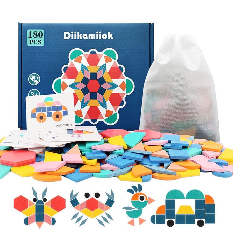 180pcs Set Wooden 3D Puzzles Colorful Geometric Shape Tangram Jigsaw Game Kids Montessori Learning Educational Toys for Childre MYY 180pieces Puzzle