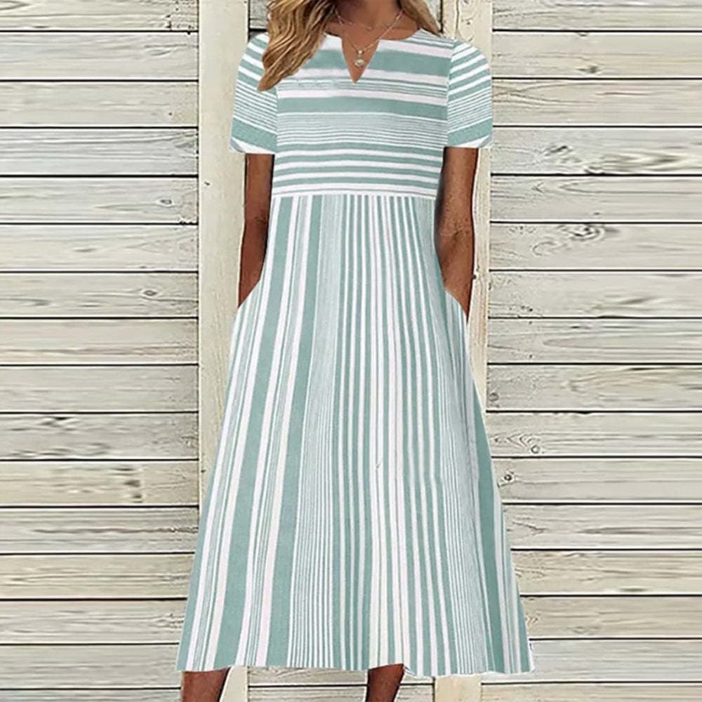 HNXC Women's Fashion Summer Spring Short Sleeve V-Neck Casual Dresses S light blue