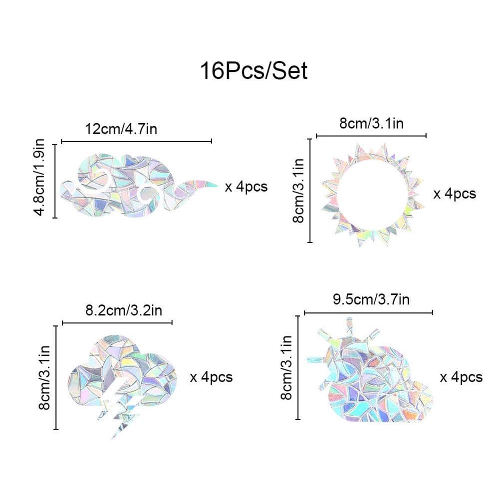 16Pcs Rainbow Suncatcher Window Clings Anti Collision Window Stickers Decals for Birds