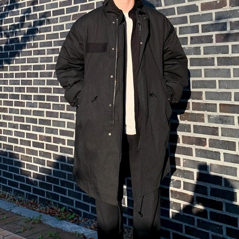 Winter Thickened Cotton Coat Mid-length Windbreaker Men's Korean Style Versatile Trendy Loose Japanese Cotton Coat 2XL black