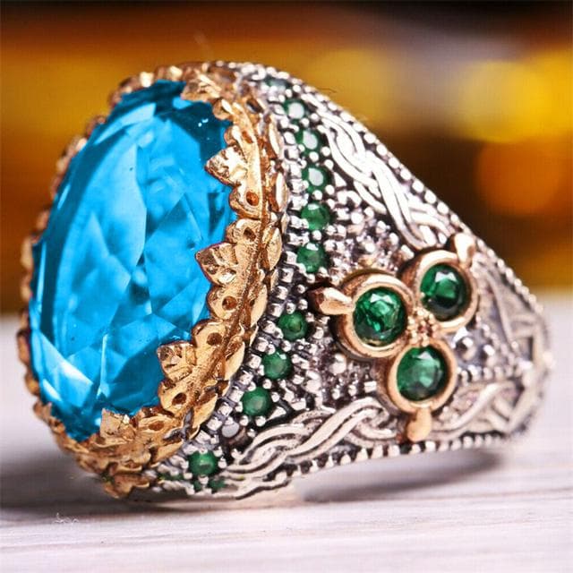 Inlaid Emerald Men's Luxury Ring Personality Retro Domineering Gem Sapphire Ring To Attend The Banquet Party Business Jewelry 10
