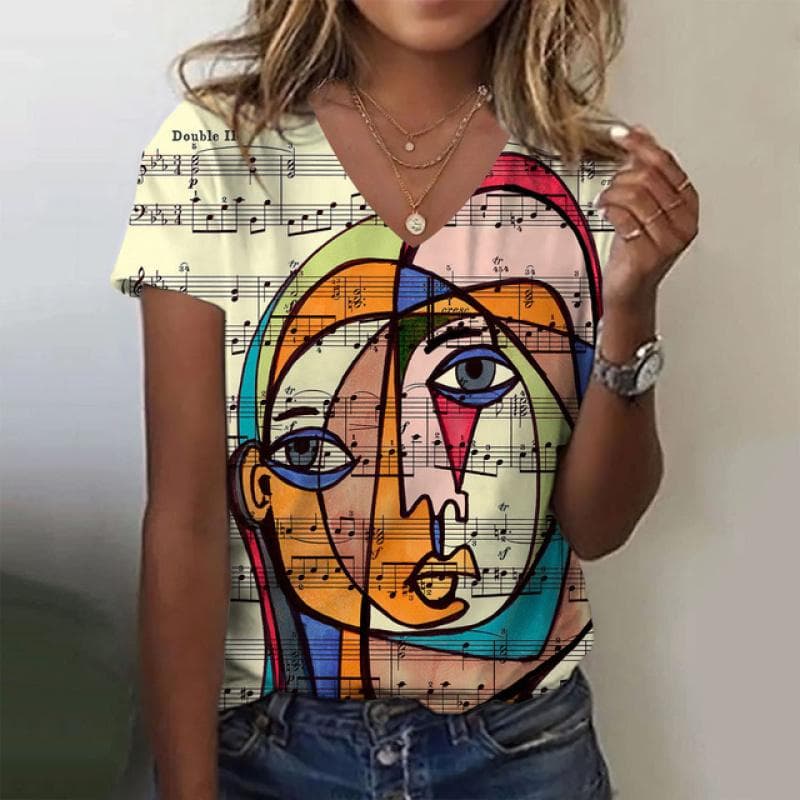 New Women T Shirt Abstract Painting Print Funny Clothes Women Short Sleeve T Shirts Y2k Streetwear Summer Oversized Clothing XS