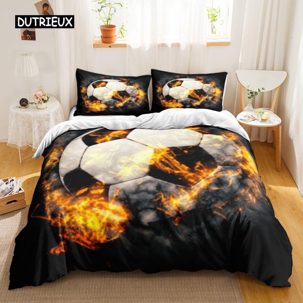 Soccer Duvet Cover Set Soccer Comforter Cover for Kids Girls Teens Sports Theme Breathable Let's Go Twin Polyester Qulit Cover EU single(135x200cm)