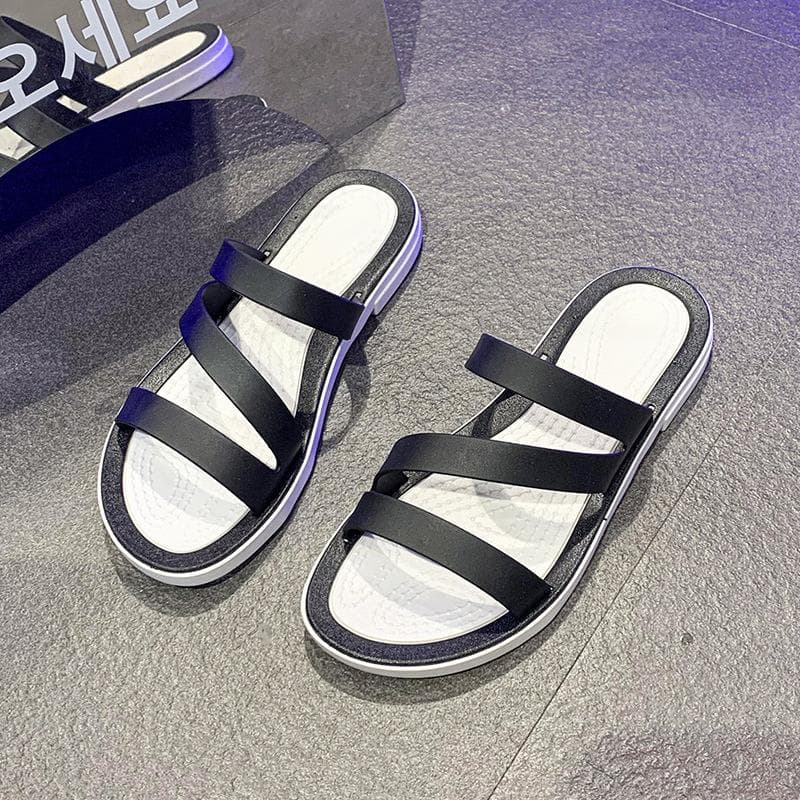 French Style Fashion Thick Sole Slide Sandals for Women Pu Leather Trendy Summer Beach Slippers Girls Strap Sandals Match Skirts 41