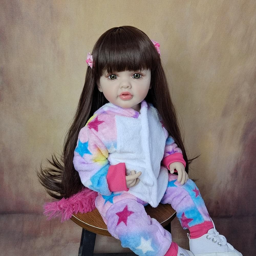 BZDOLL Reborn Baby Girl Doll 55 CM 22 Inch Soft Silicone Lifelike Long Brown Hair Princess Toddler Bebe Birthday Gift same as picture