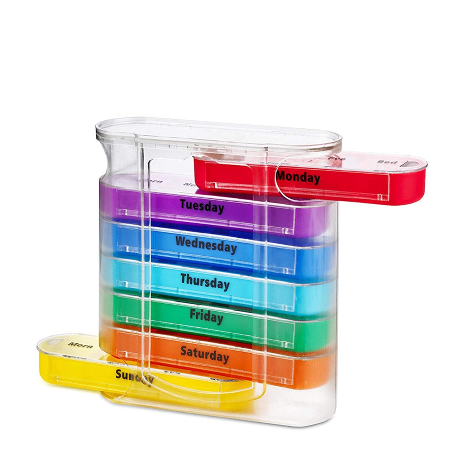 7 Days Week Pill Box Portable Pills Storage Drawer Type 28 Grids Medicine Tablet Dispenser Case multicolour