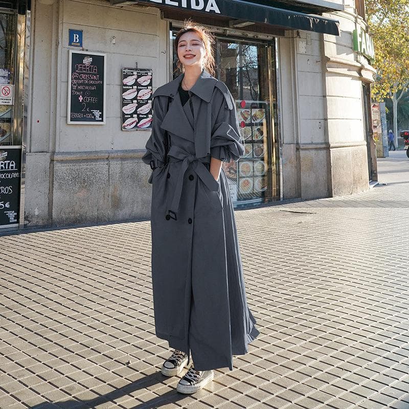 Spring and Autumn Gray Tall Extra Long Ankle-to-Ankle Windbreaker Jacket Women's Mid-Length Over-The-Knee Korean Style Loose Student XL