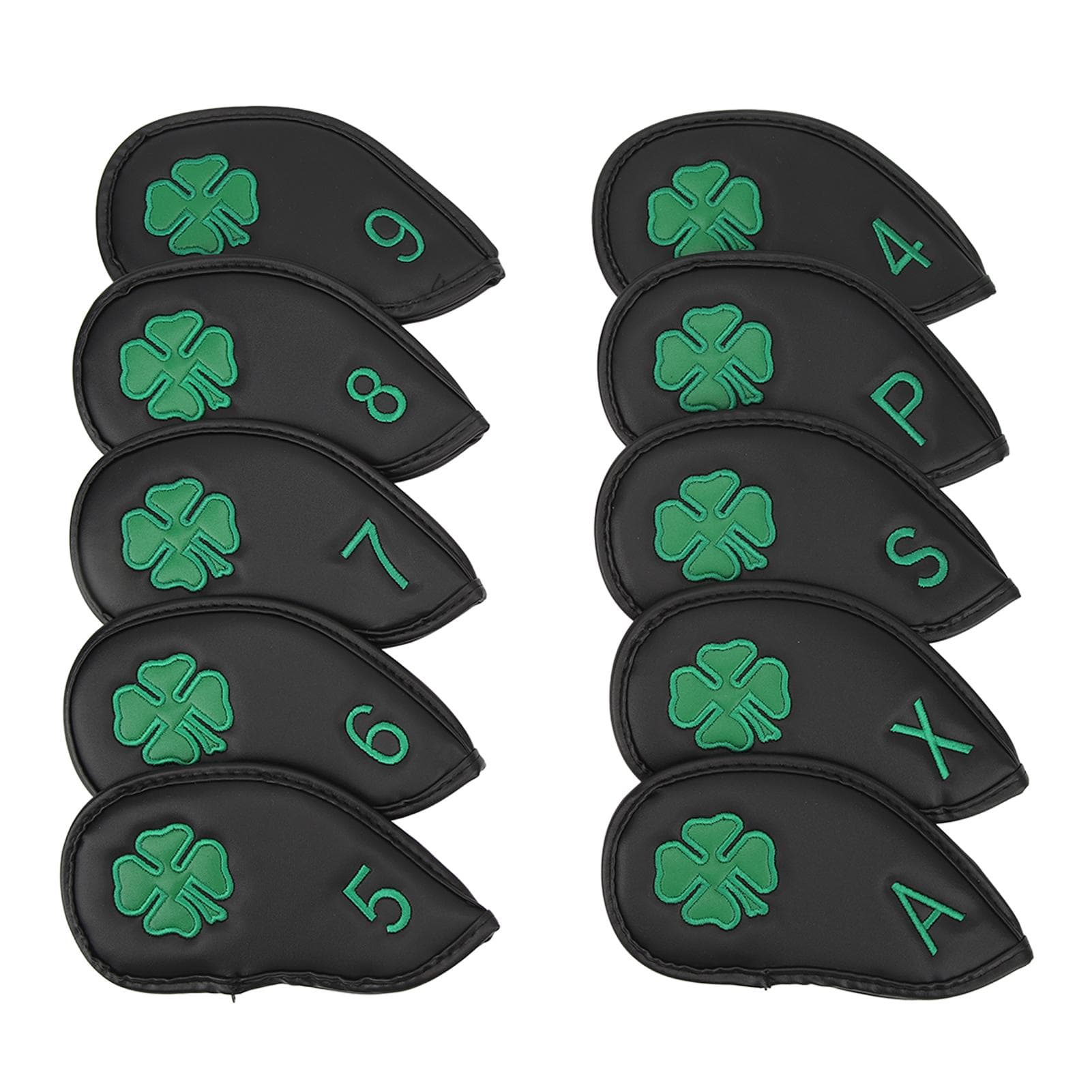 10 PCS Golf Club Head Covers Four Leaf Clover Pattern PU Waterproof Delicate Golf Iron Covers Set
