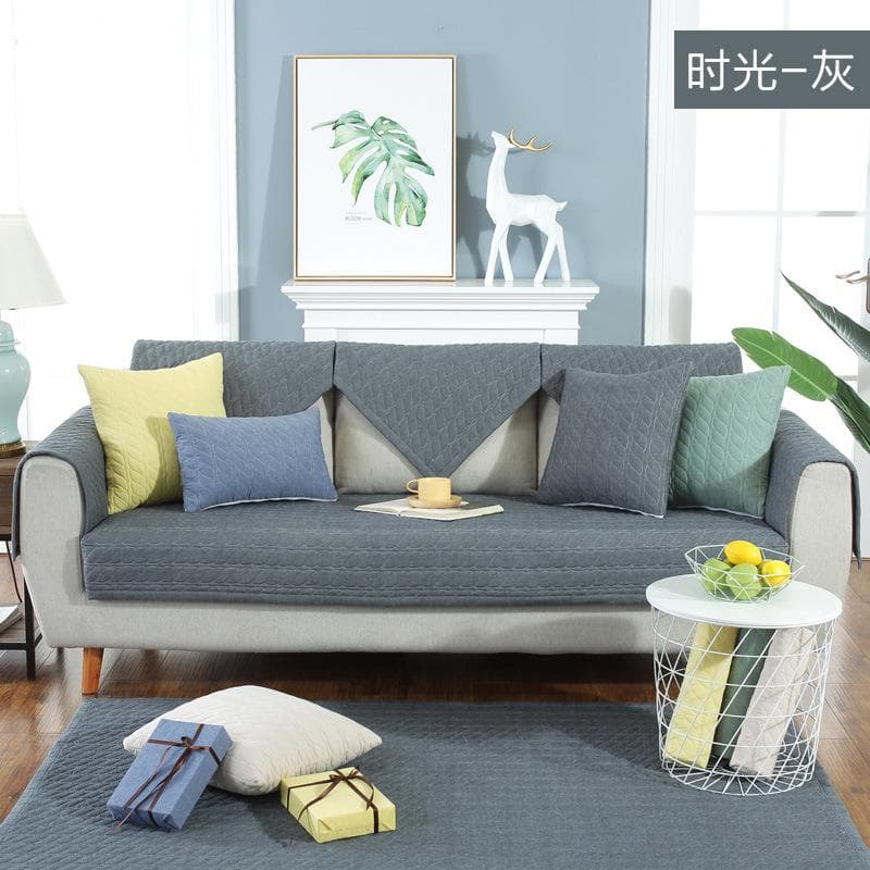 Pure Cotton Stripe Machine Washable Sofa Cover Anti-slip Backside Cushion Living Room Bedside Floor Mat Solid Color Couch Cover 70x70cm 1pcs