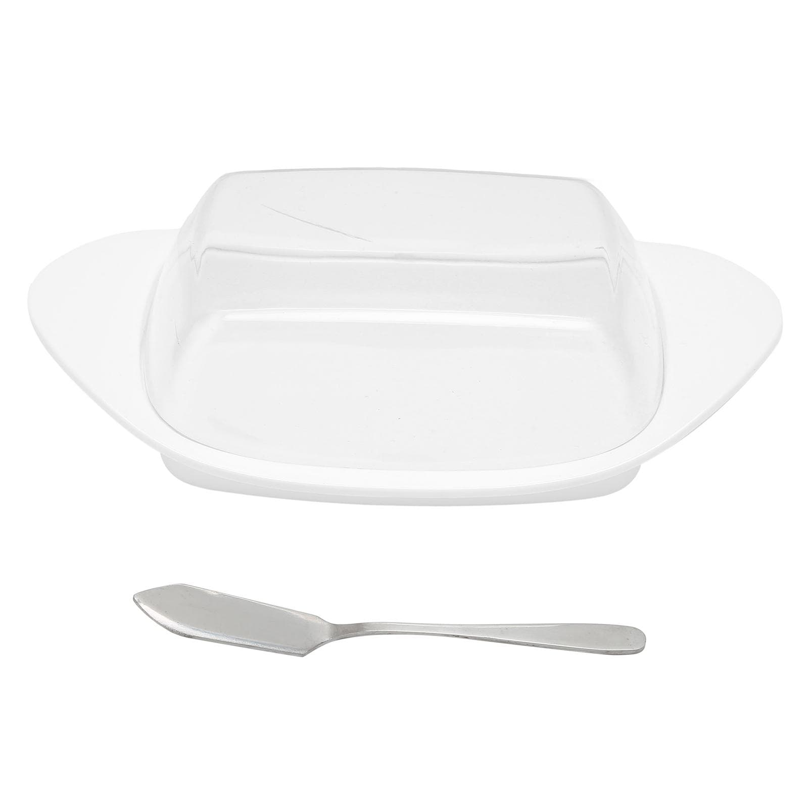 BoatShaped Butter Dish with Lid Food Grade PP Butter Cutting Box for Chess Home Kitchen(White )