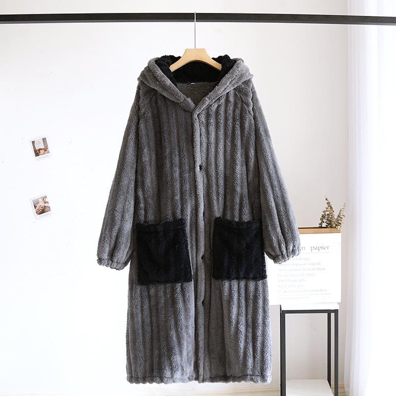 New Autumn and Winter Couples Coral Fleece Nightgown Flannel Thickened Bathrobe Men and Women Long Robe Home Service Robes Gift L