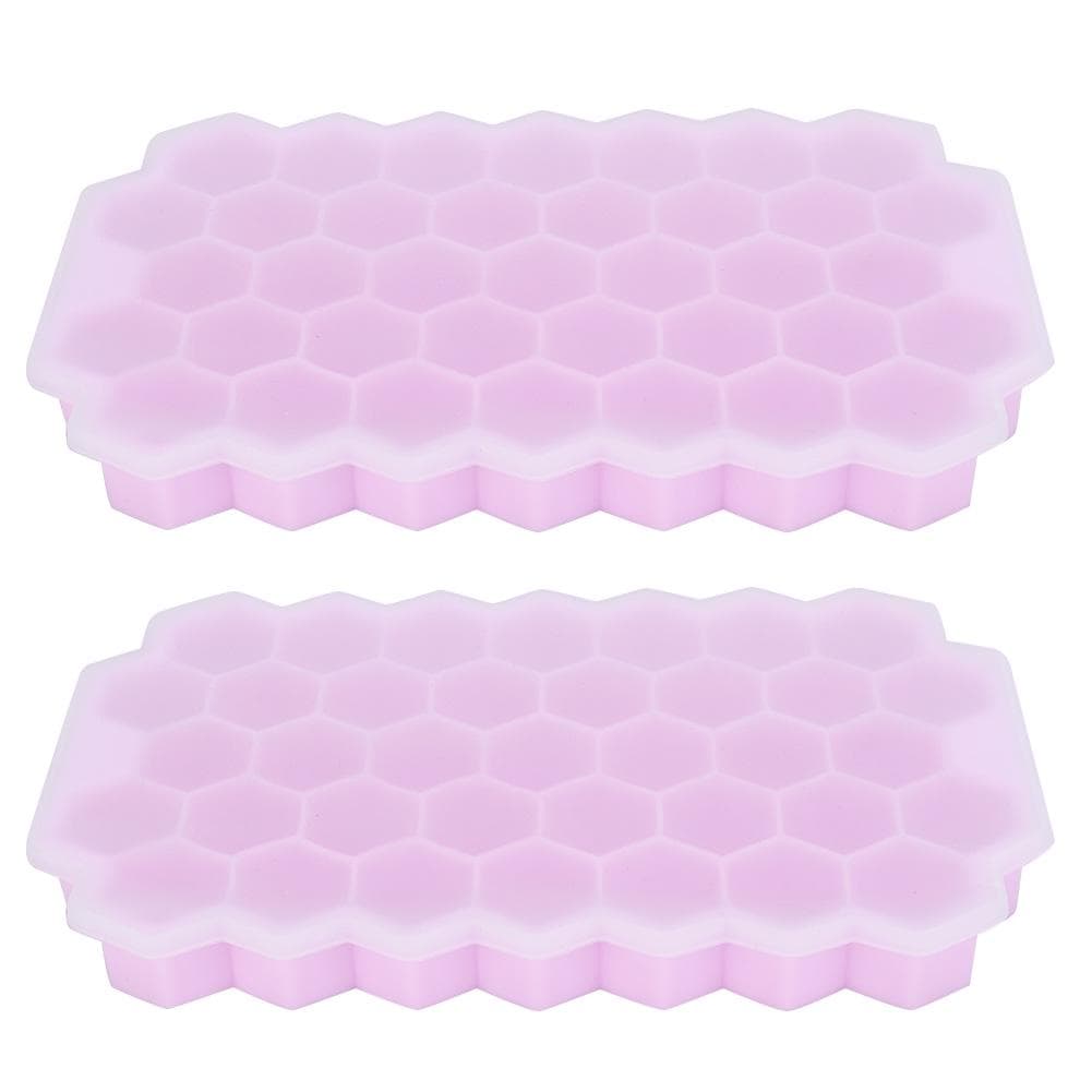 2Pcs Pink Silicone Ice Cubes Tray 37 Grids Comb shape Ice Mold with Cover Kitchen Utensils L(for 6.5-9kg)