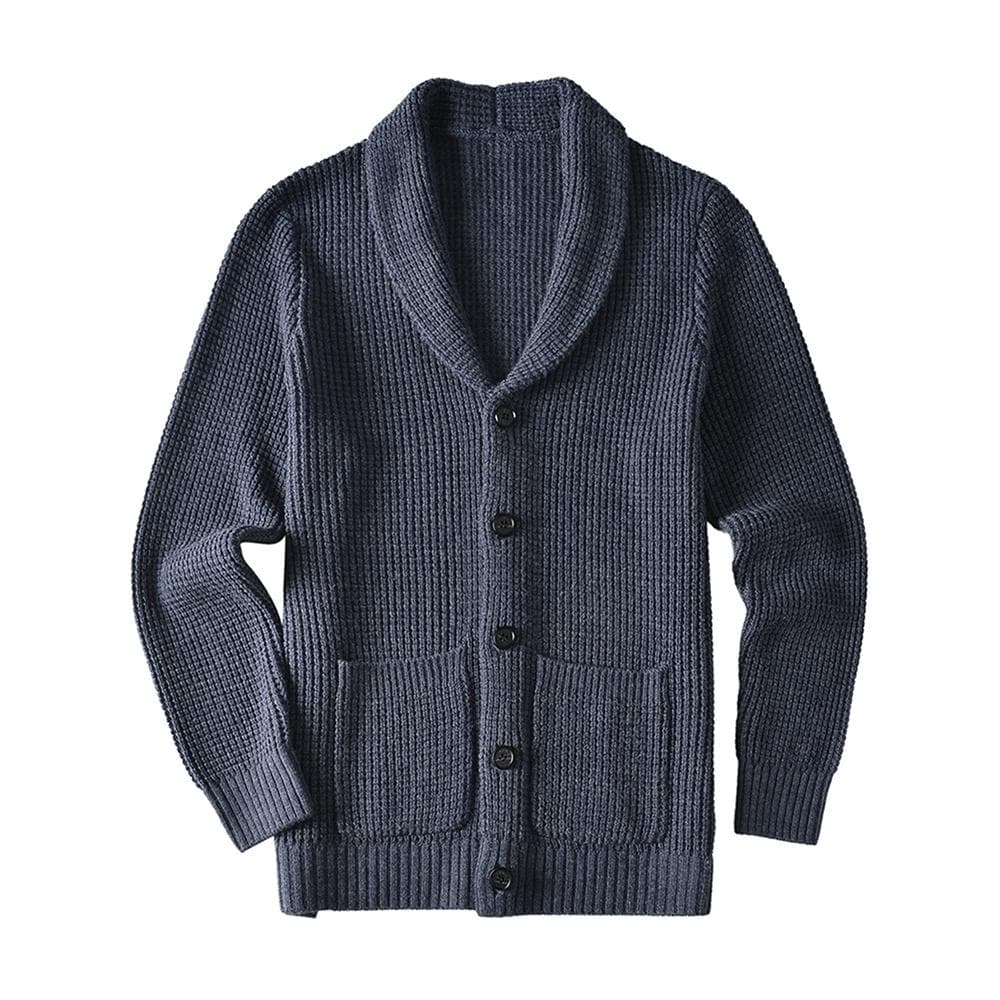 Men's Shawl Collar Cardigan Sweater Slim Fit Cable Knit Button up Merino wool Sweater 2XL Dark blue