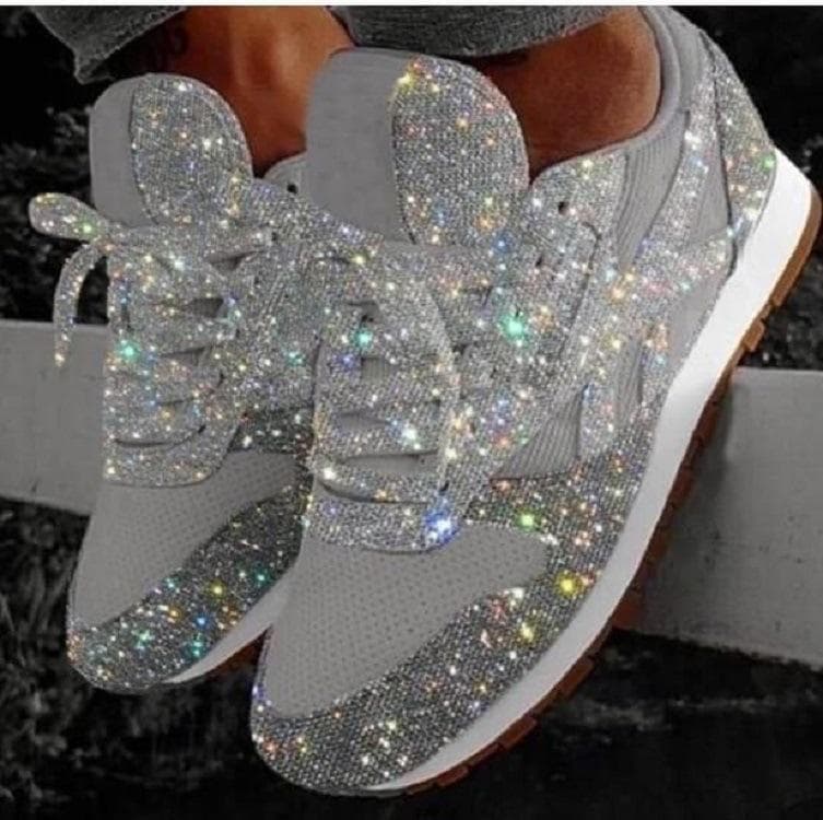 Women's Fashion Trendy Non-slip Glitter Sneakers Breathable and Comfortable Running Shoes 39 white