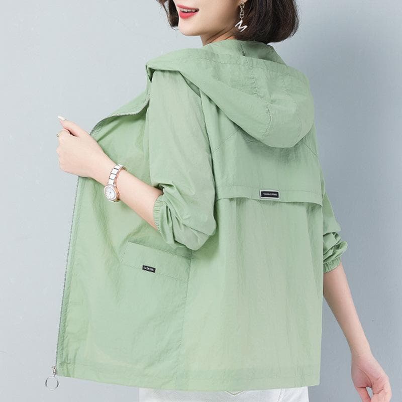 Women's Jacket Plus Size Summer Short Hooded Casual Jacket Outdoor Windproof Jacket 3XL green