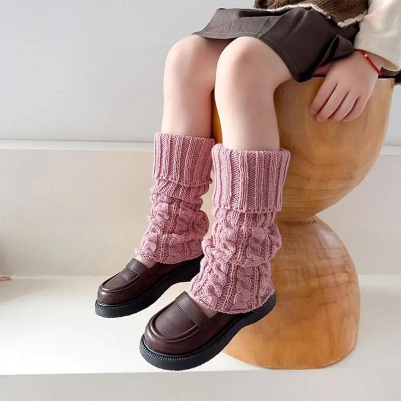 Children Leg Warmers Lolitas Twist Knitted Socks Baby Girls Warm Foot Cover Cute Sweet Ballet Guards Socks Long Stockings one size pink