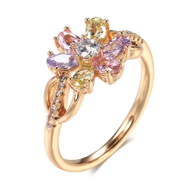 Kinel Rose Gold Rings Colorful Zircon Flower 9 rose gold