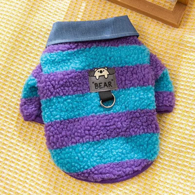 Autumn and Winter Dog Casual Style Simple Striped Shirt Collar Two Feet Fleece Cat Warm Teddy Pet Dog Clothes XXL