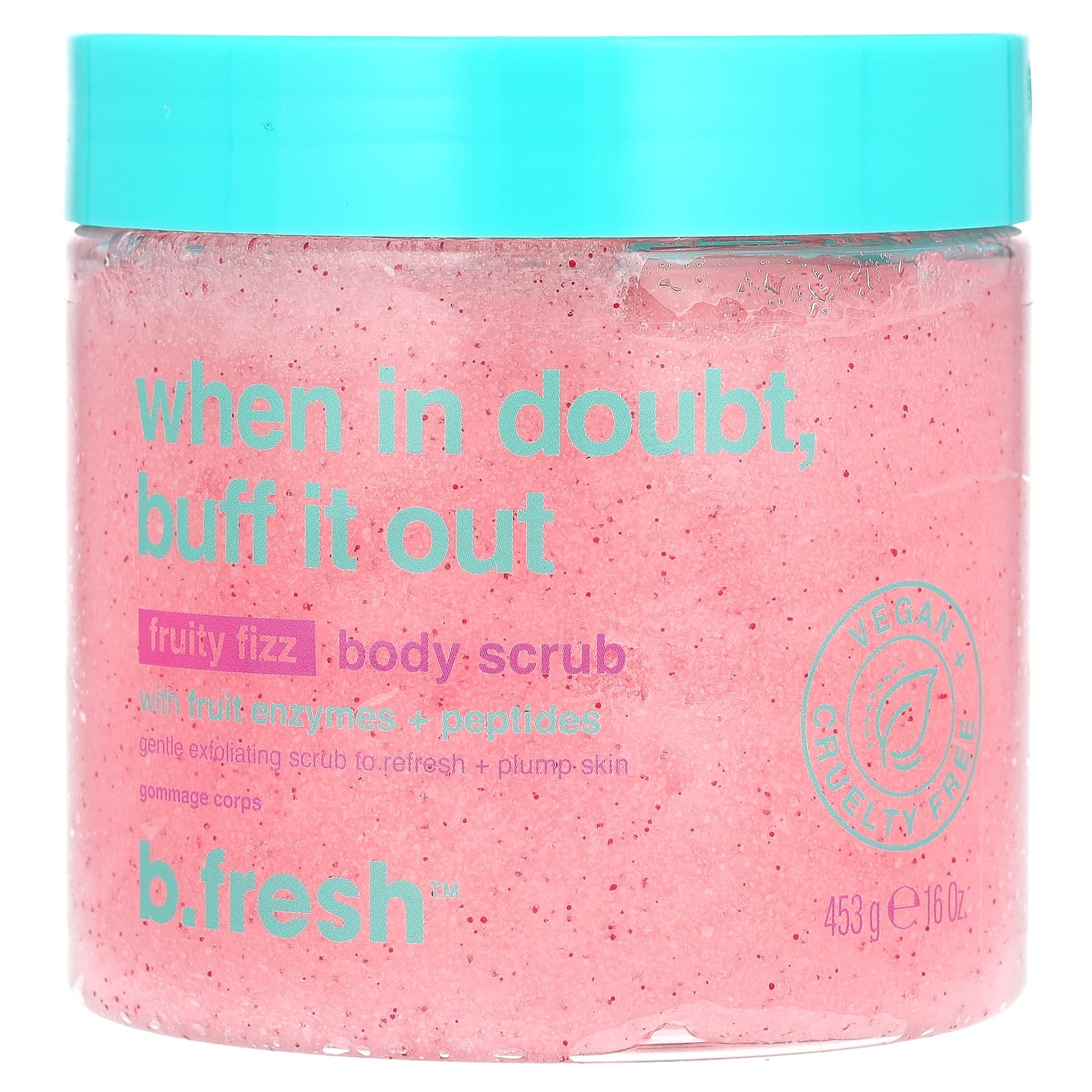 B.Fresh, Body Scrub, With Fruit Enzymes + Peptides, Fruity Fizz, 453G (16Oz)