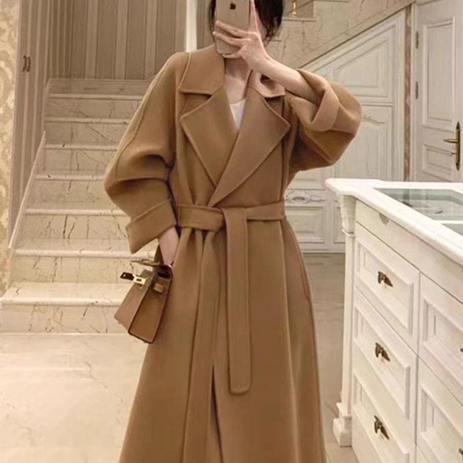 Double-sided Cashmere Coat Women's Long Autumn and Winter Popular New Hepburn Style Woolen Coat S