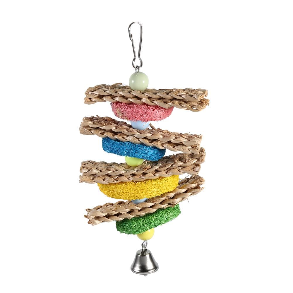 Towel Gourd Handmade Chewing Pecking Toys With Bell for Parrots Birds Have Fun